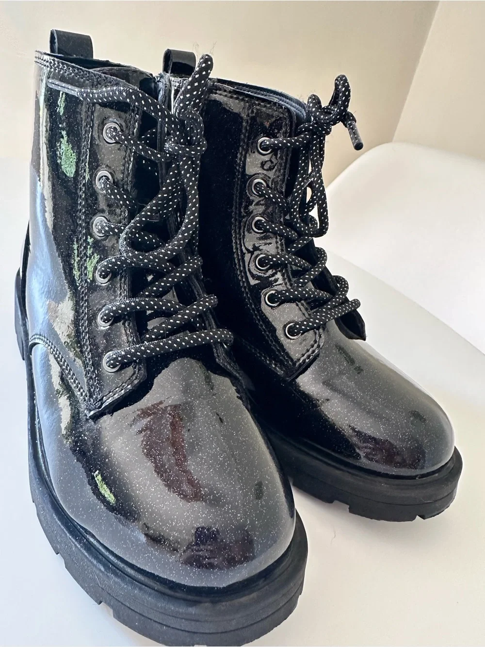 Old Navy Kids Black Glitter Lace-Up Combat Boots